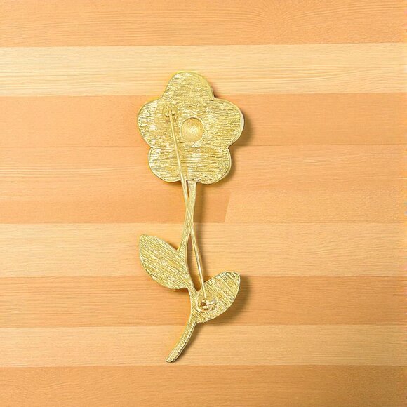 Gold-Tone Orange Flower Brooch - Picture 3 of 3